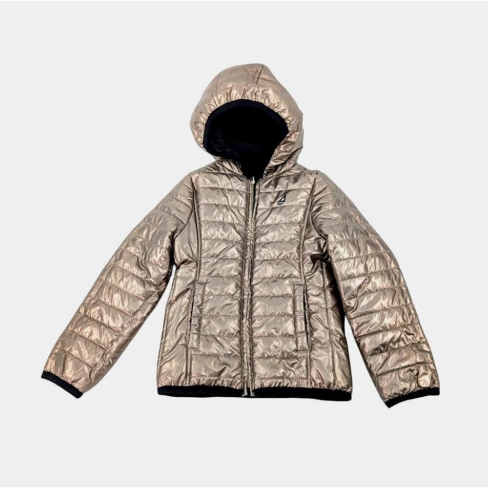 Atlantis Weathergear Puffer‎ Jacket Girl 5/6 Metallic Gold Tone Black Reversible